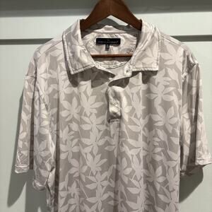 Simply Southern‎ Polo Shirt Men Sz XL Gray Cream Floral Leaf Print Beach Resort